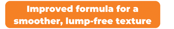Orange banner with white text: "Acetyl-L-Carnitine—improved formula for a smoother, lump-free texture that supports brain health and enhances your supplement experience.