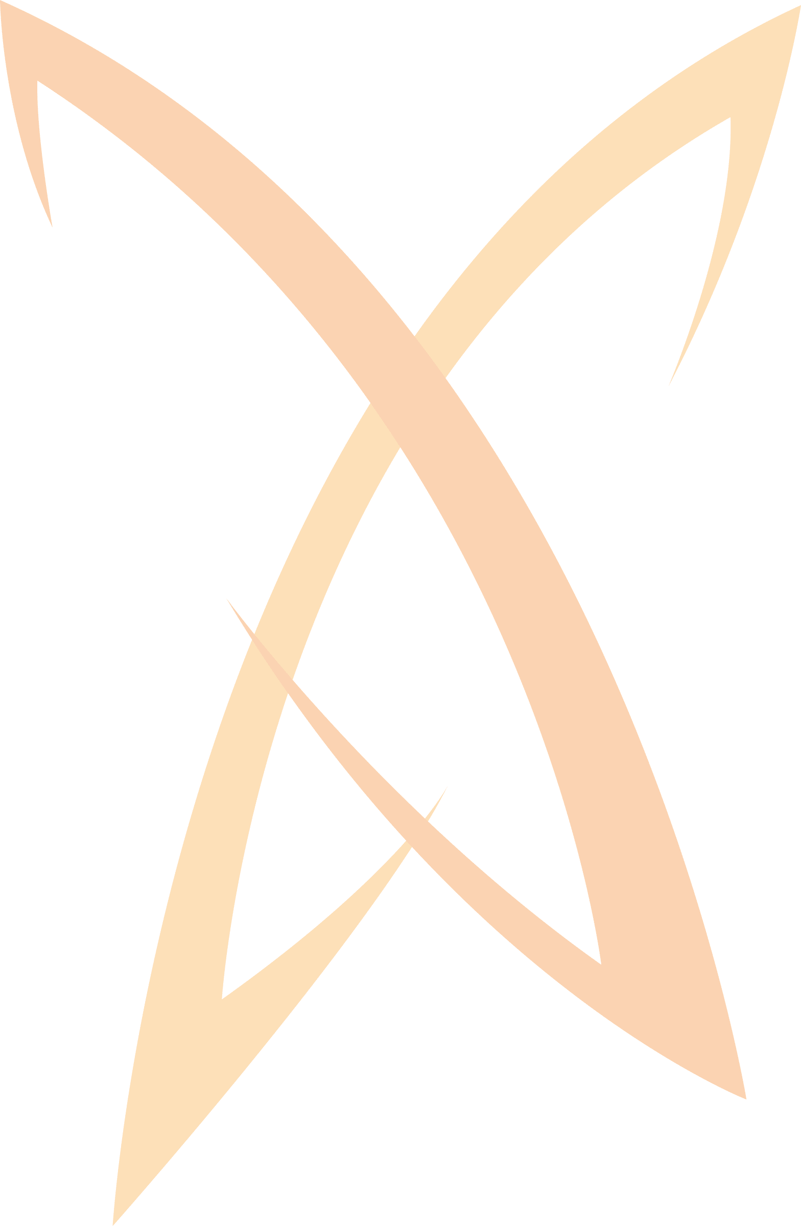 Two intersecting, curved, orange-transparent ribbon shapes on a white background, forming an abstract, symmetrical design—perfect for a striking front page or a modern header.